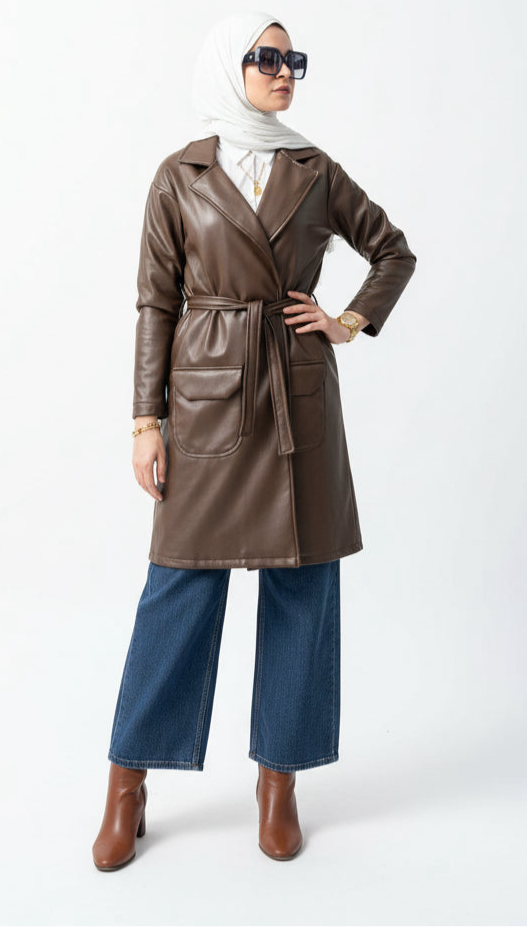 Brown leather coat