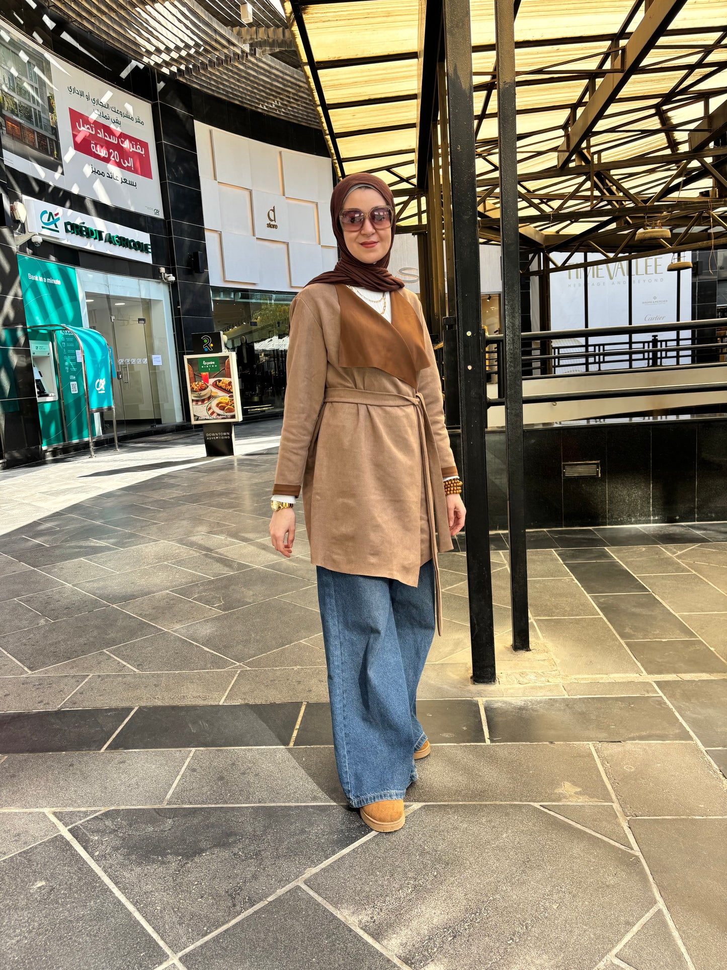 Suede signature cardigan in cafe