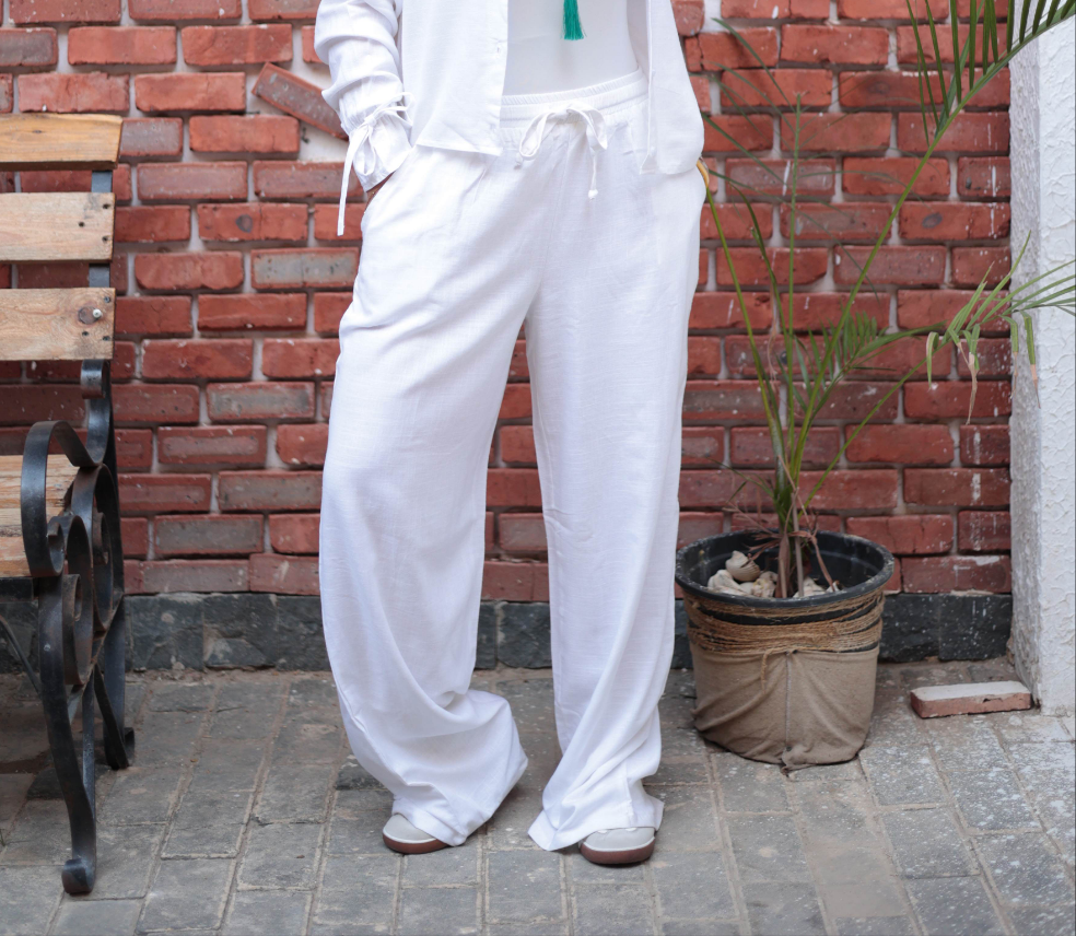 White pure linen pants