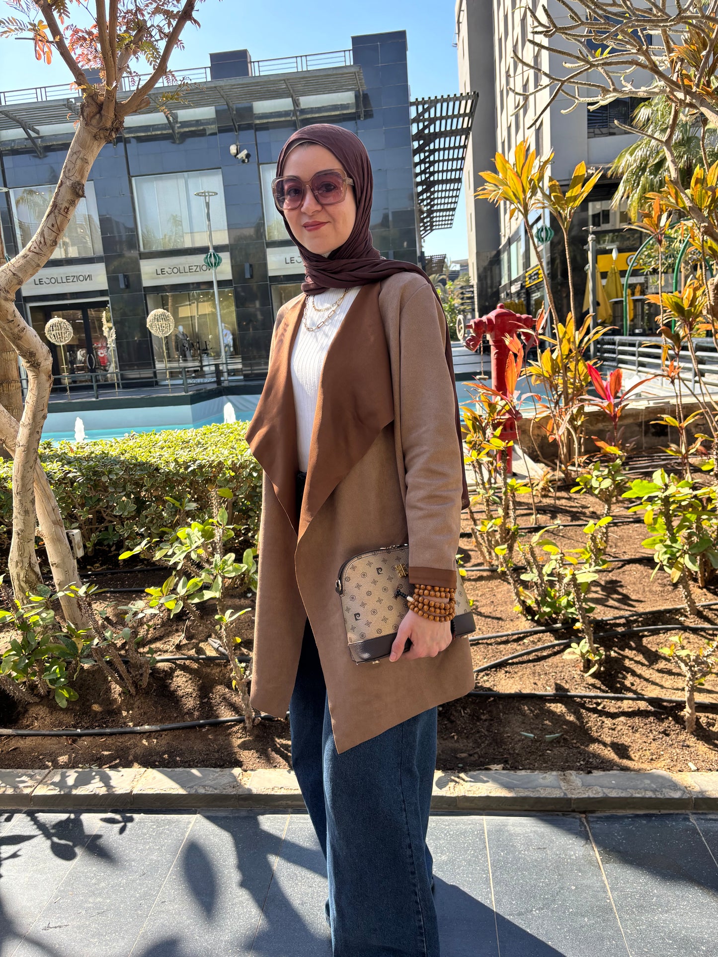Suede signature cardigan in cafe