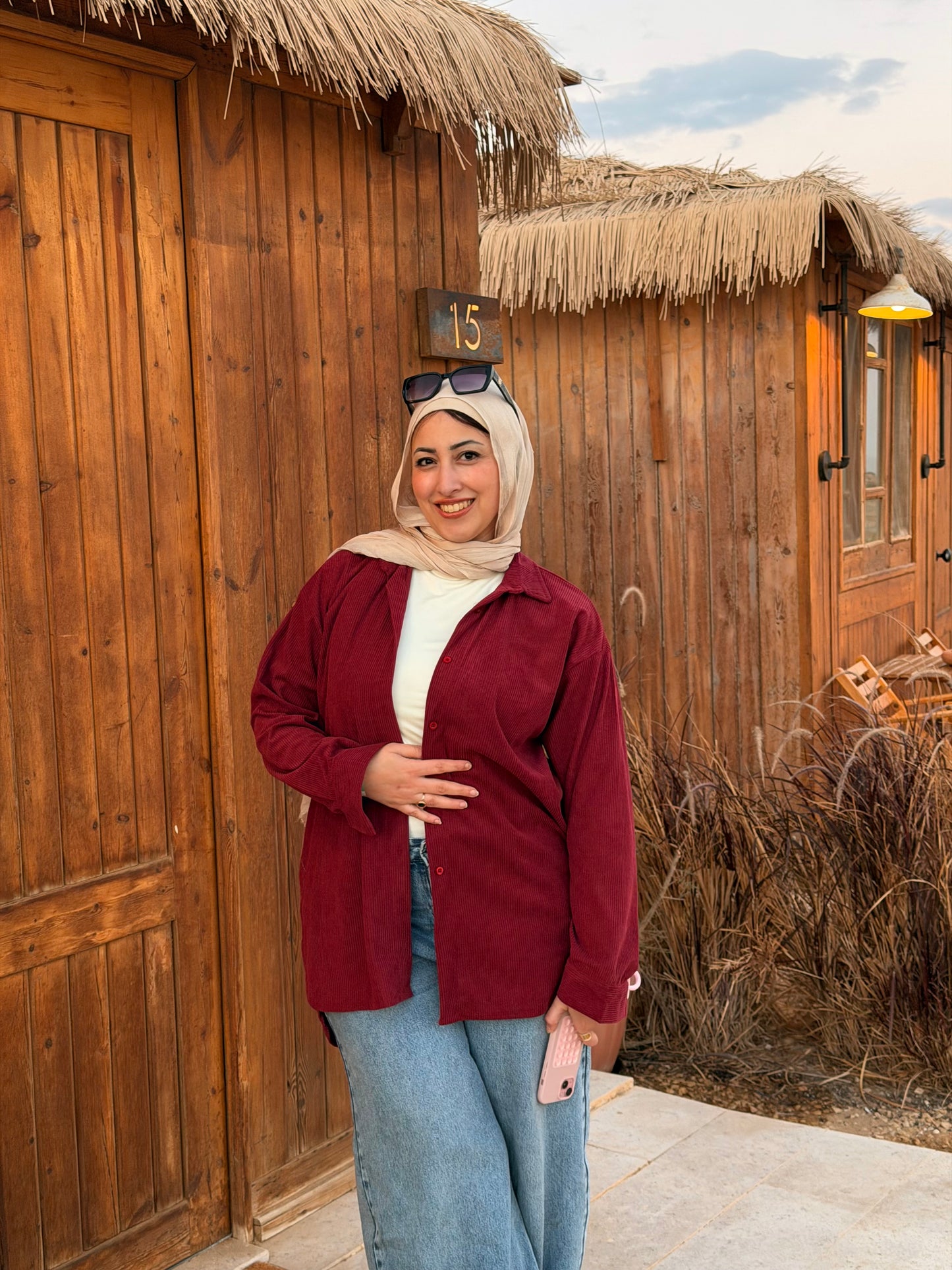 Burgundy velvet oversized shirt