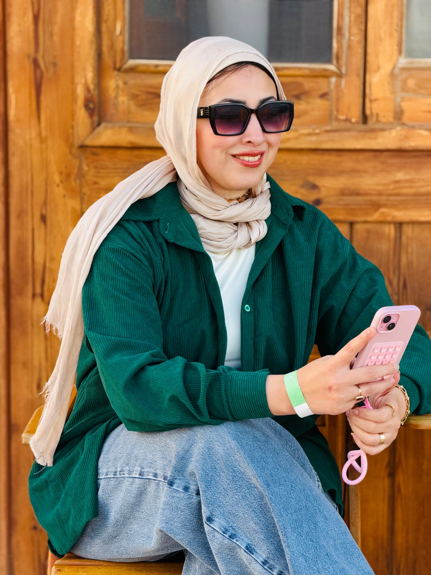 Light teal velvet oversized shirt