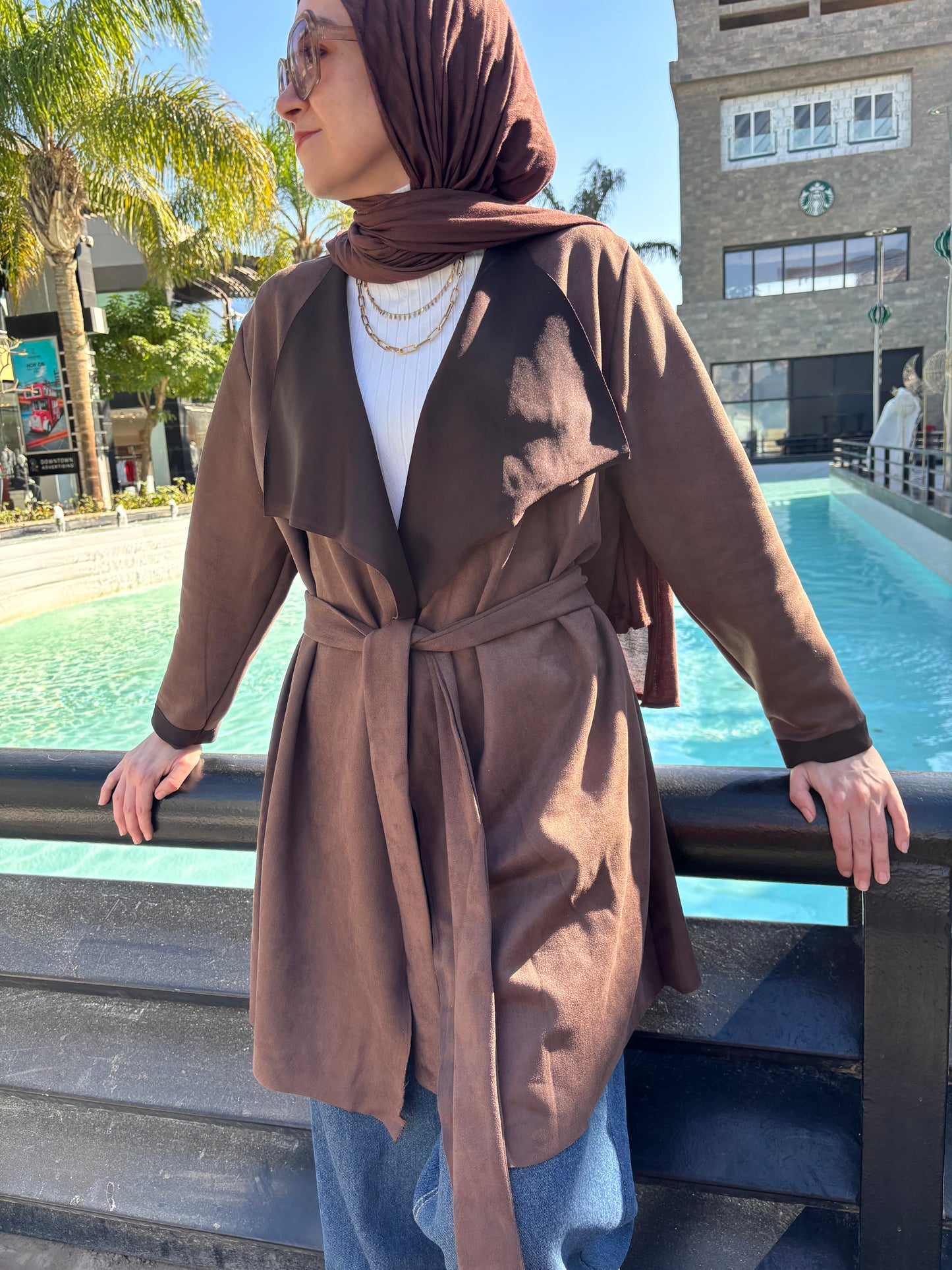Suede signature cardigan in Brown