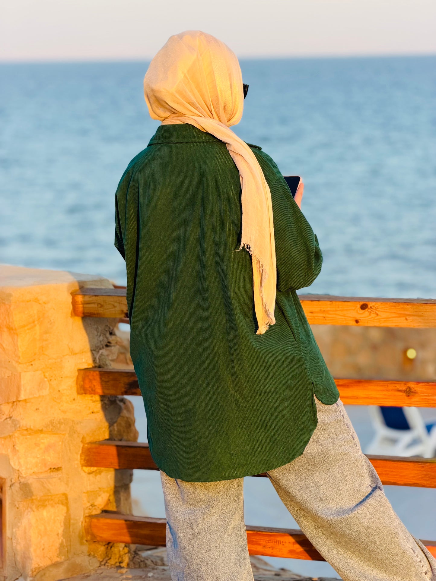 Light teal velvet oversized shirt