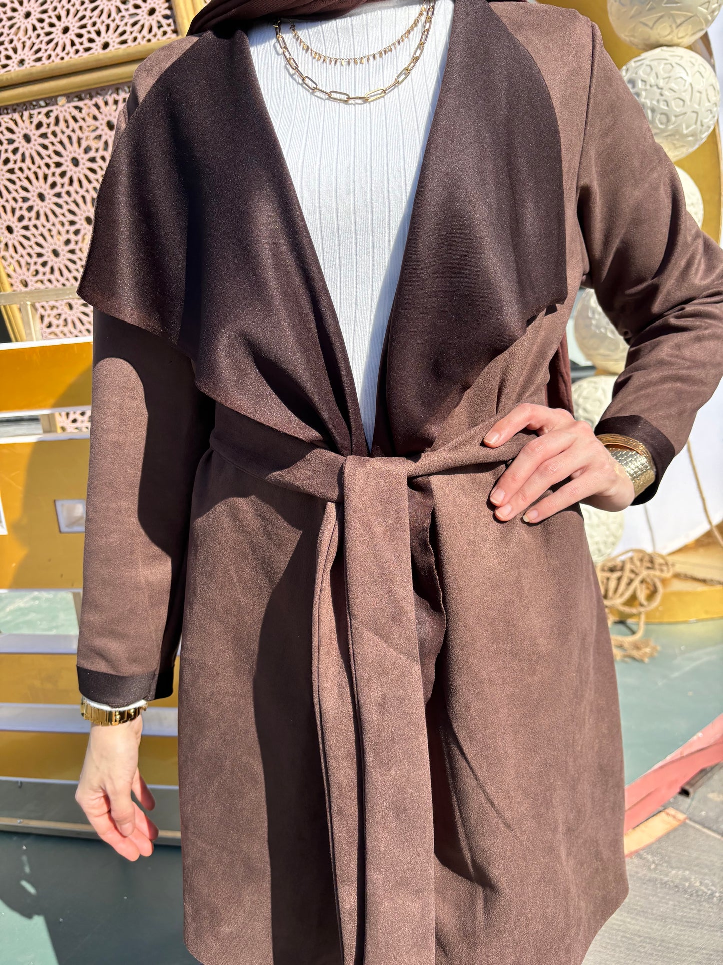 Suede signature cardigan in Brown