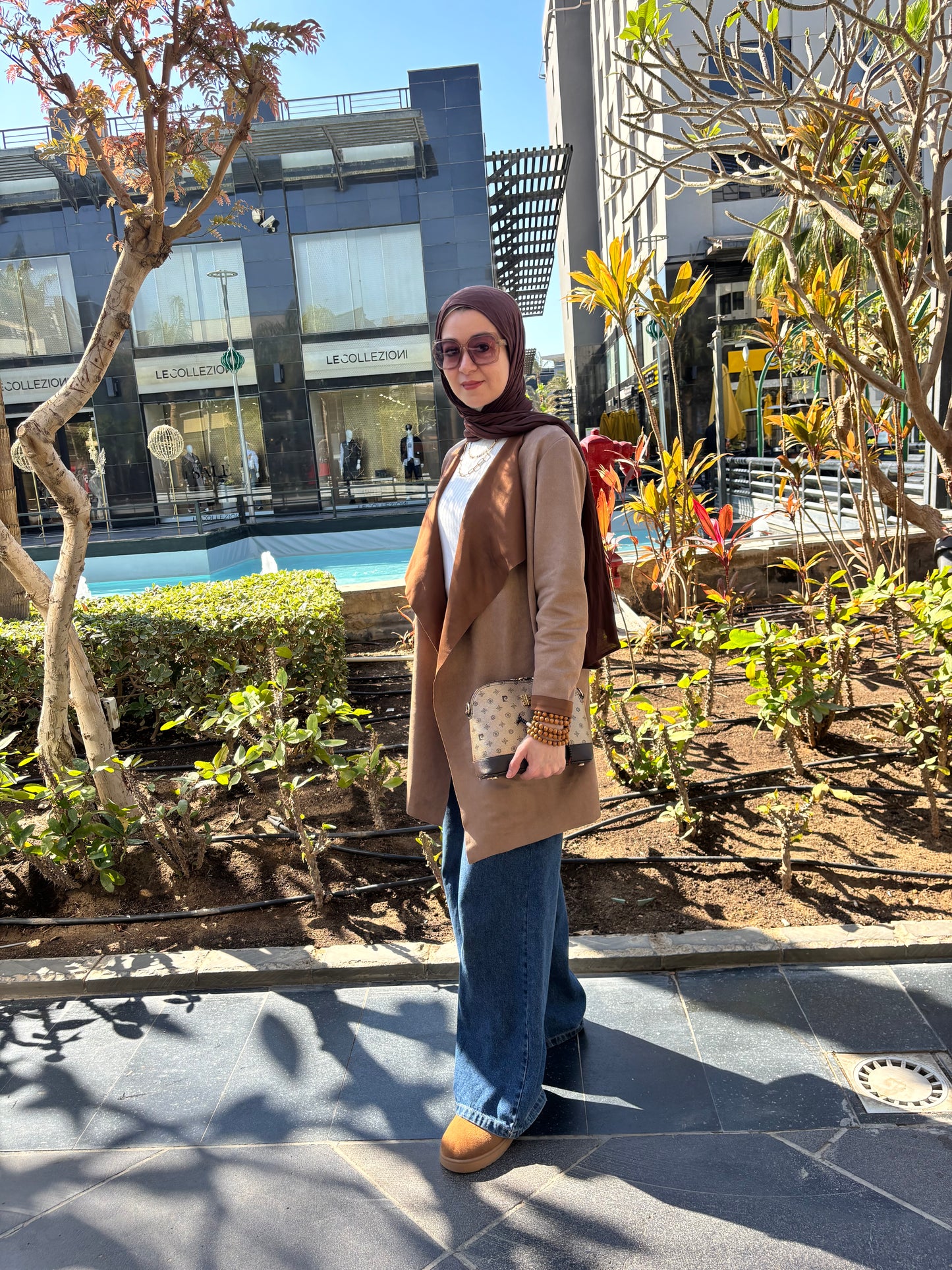 Suede signature cardigan in cafe