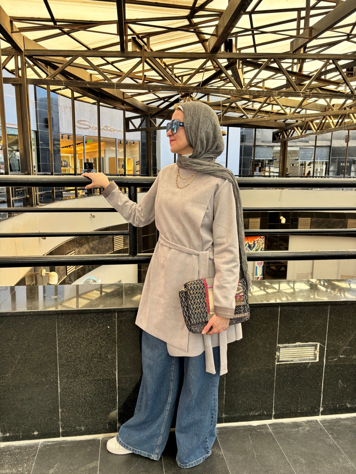 Suede signature cardigan in Gray