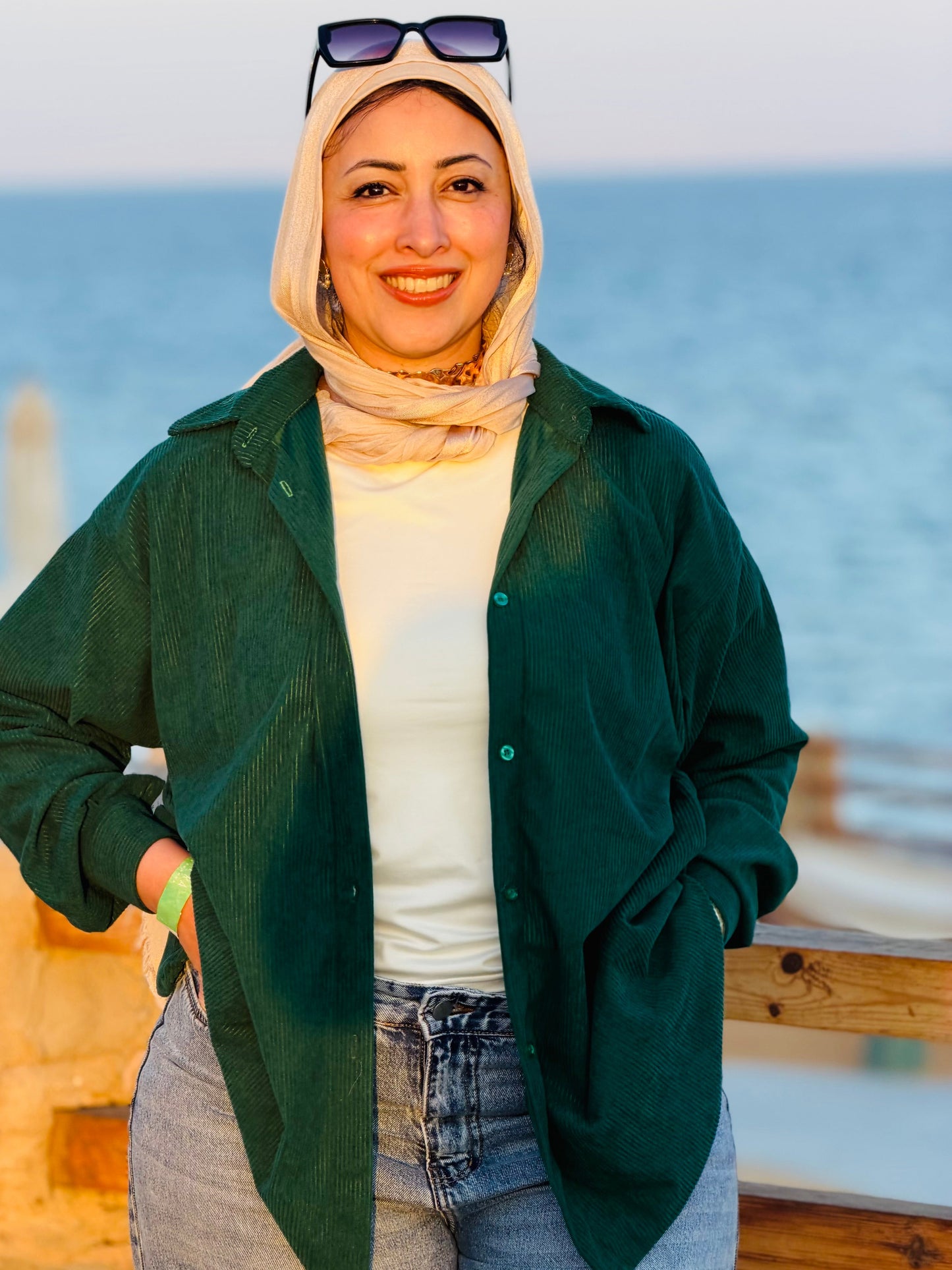 Light teal velvet oversized shirt