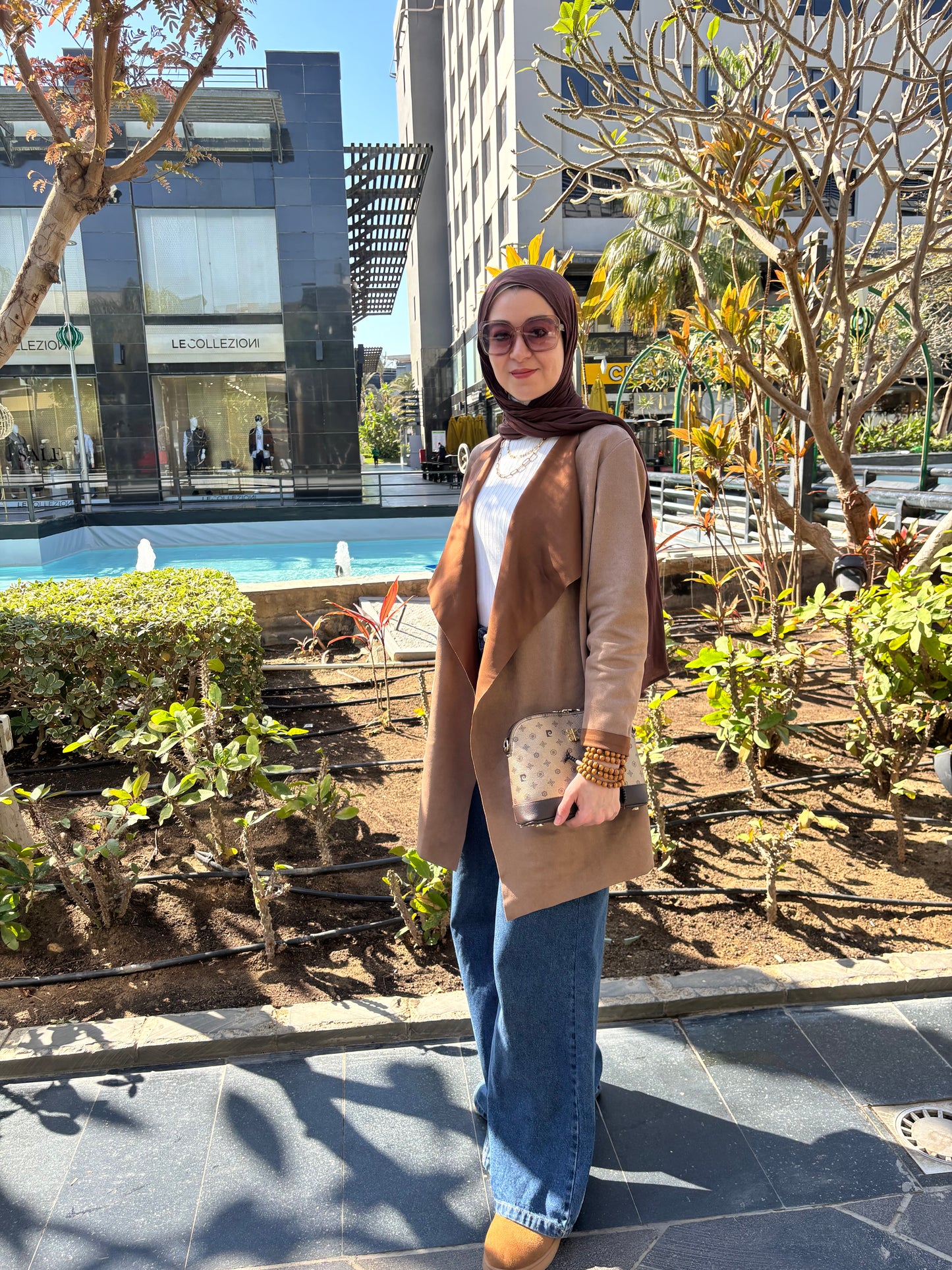 Suede signature cardigan in cafe