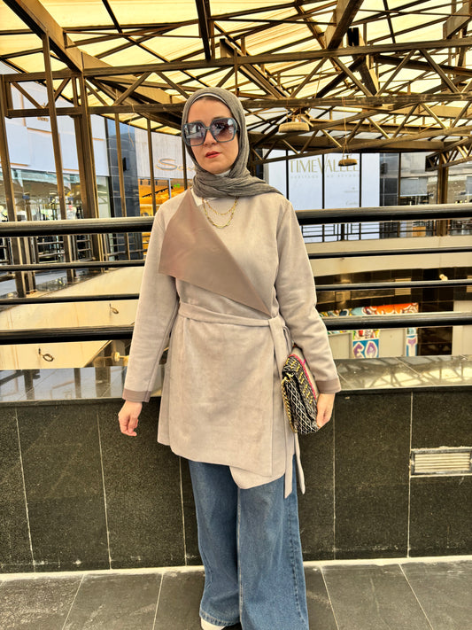 Suede signature cardigan in Gray