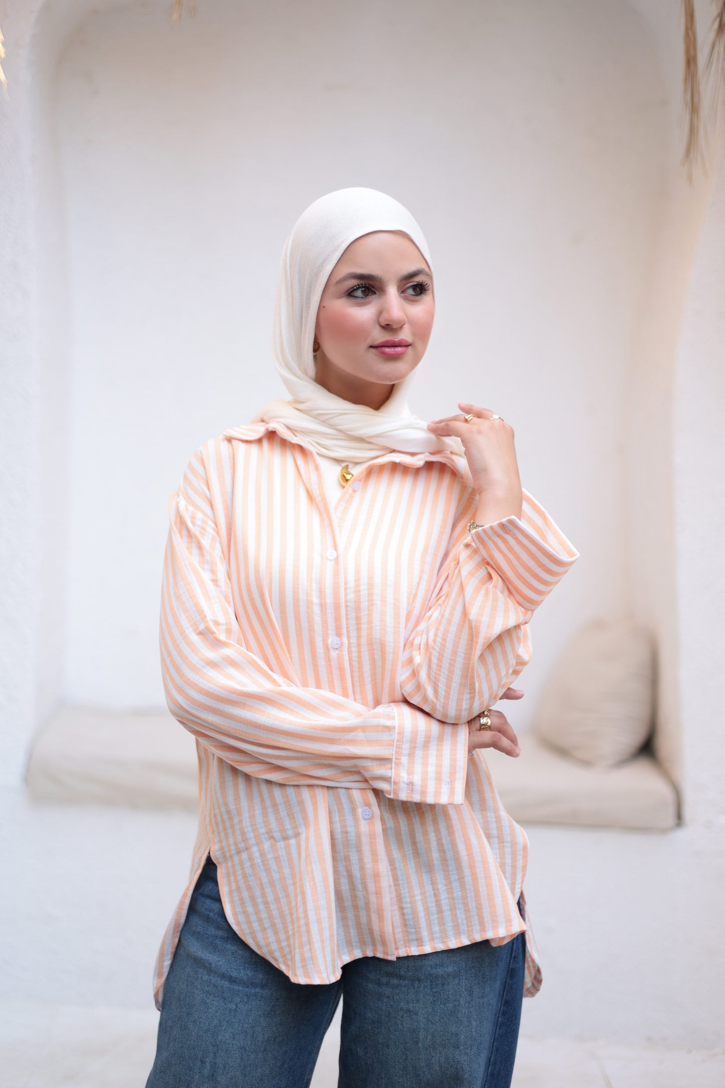 Orange oversized striped shirt
