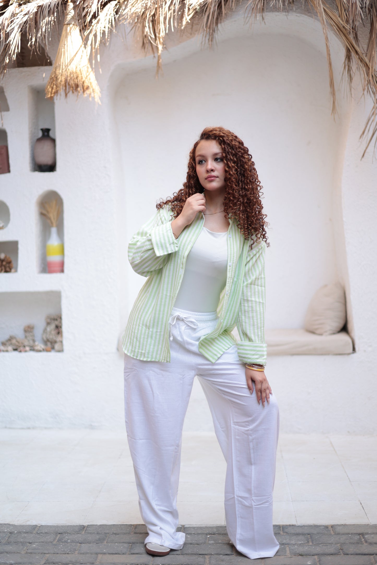 Light green Oversized striped shirt