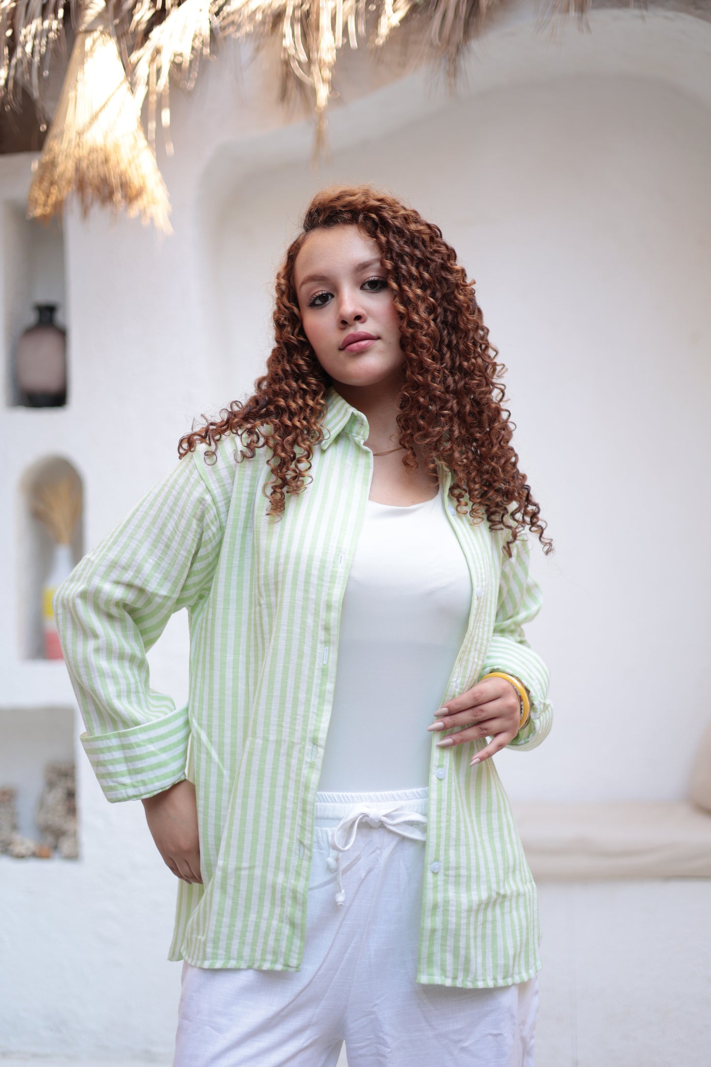 Light green Oversized striped shirt