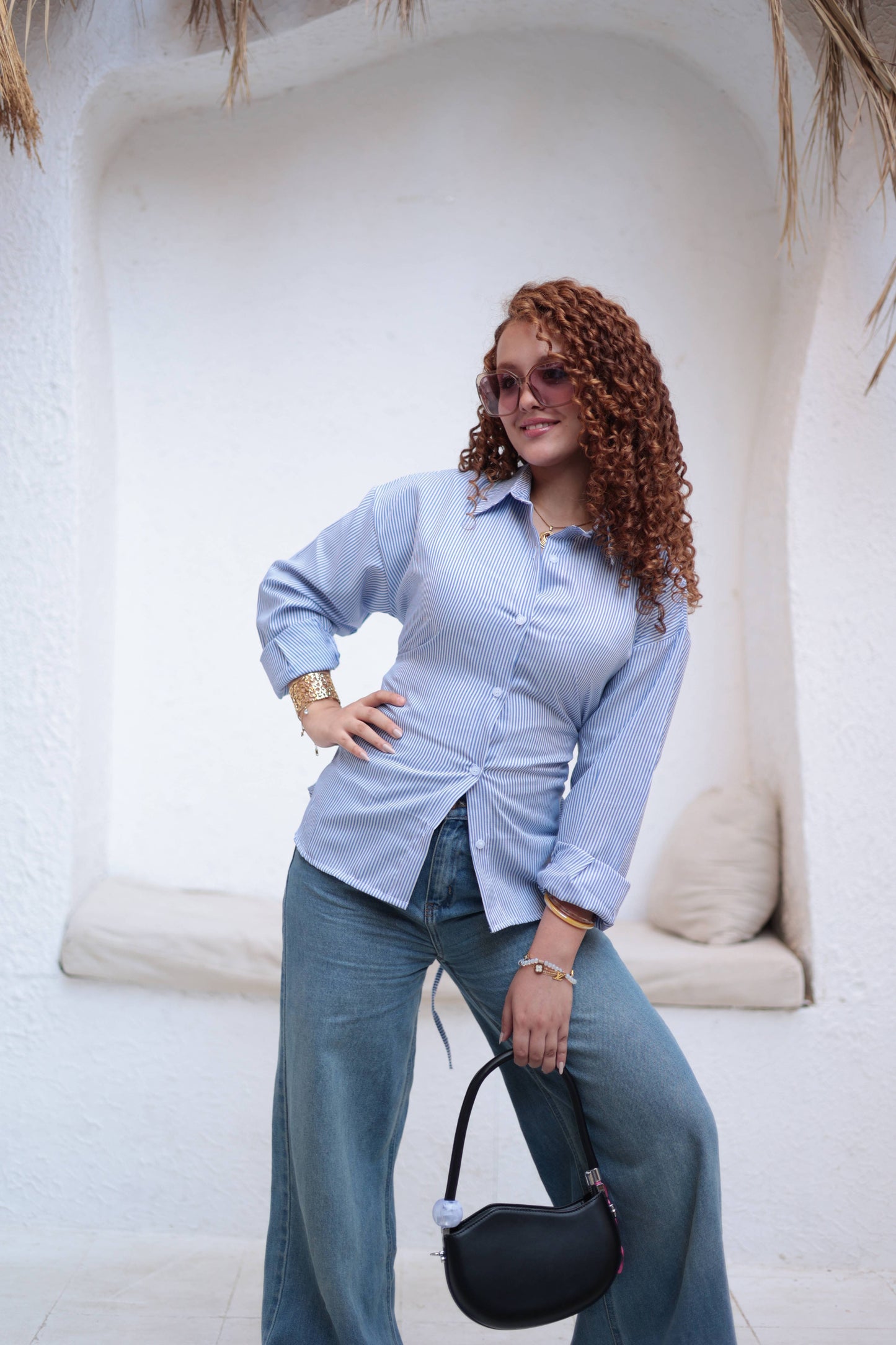 2-in-1 striped  blue shirt