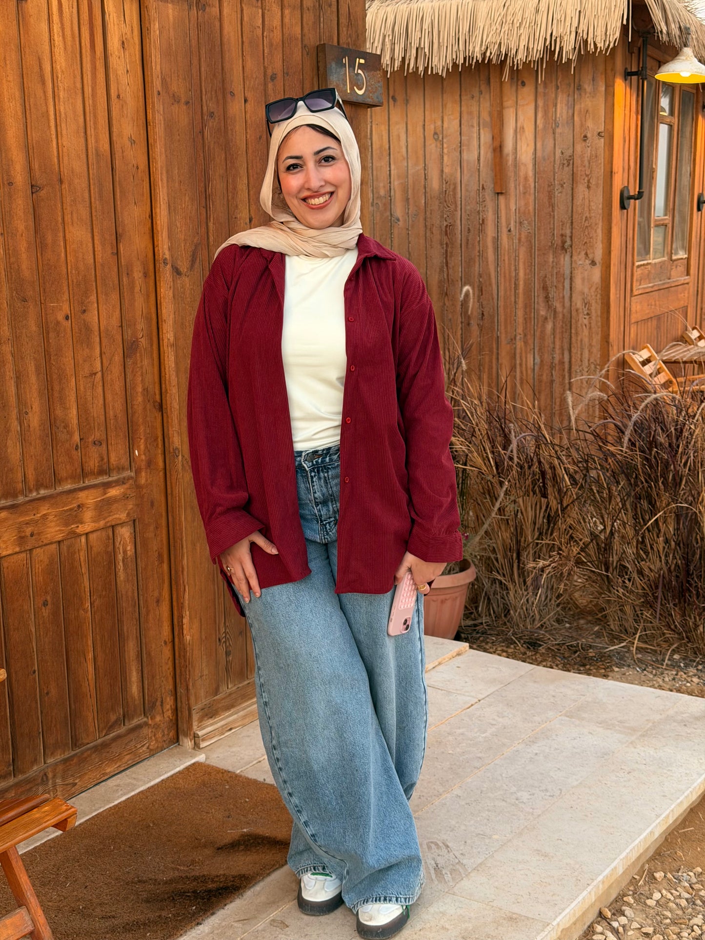 Burgundy velvet oversized shirt