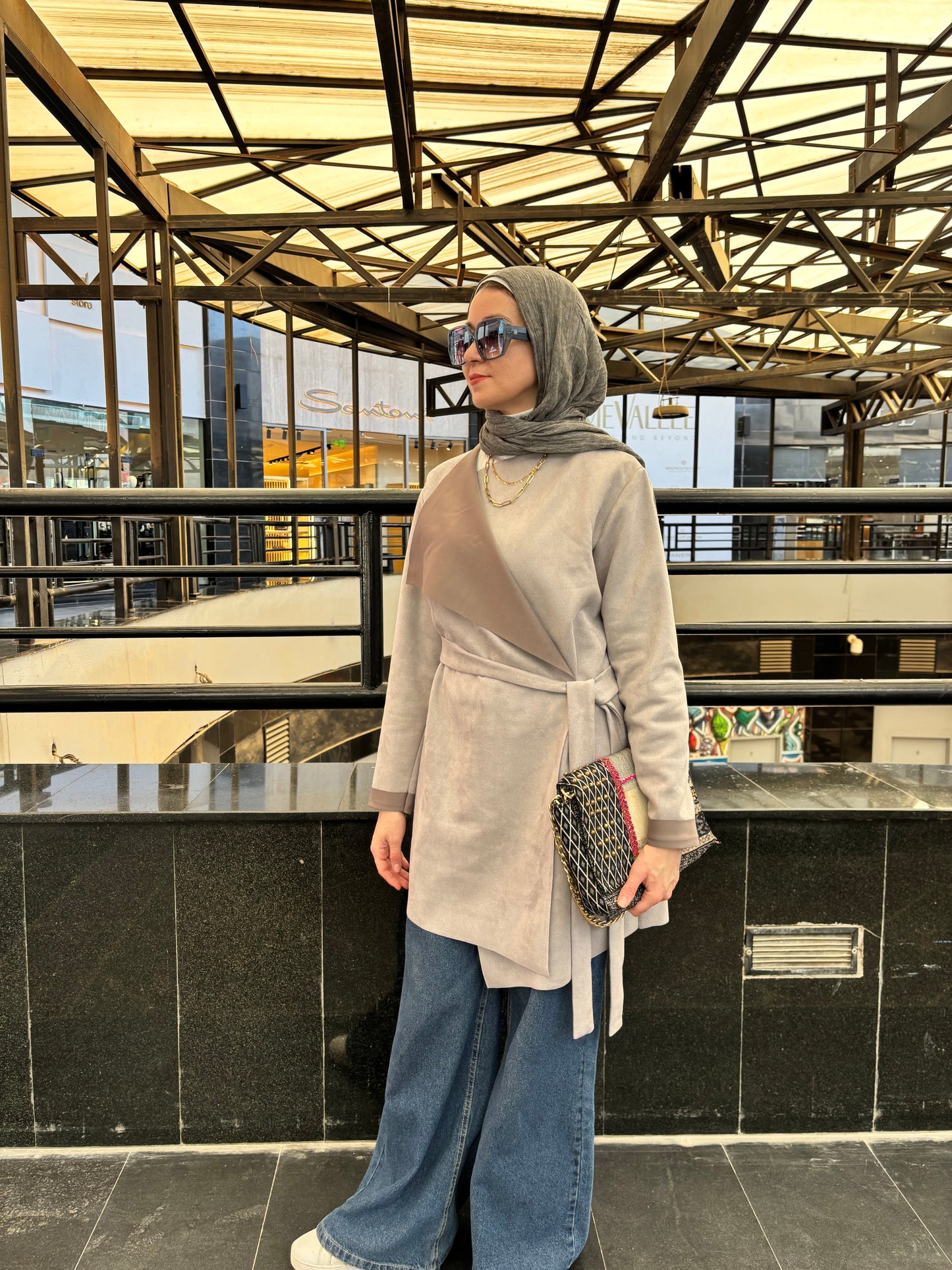 Suede signature cardigan in Gray