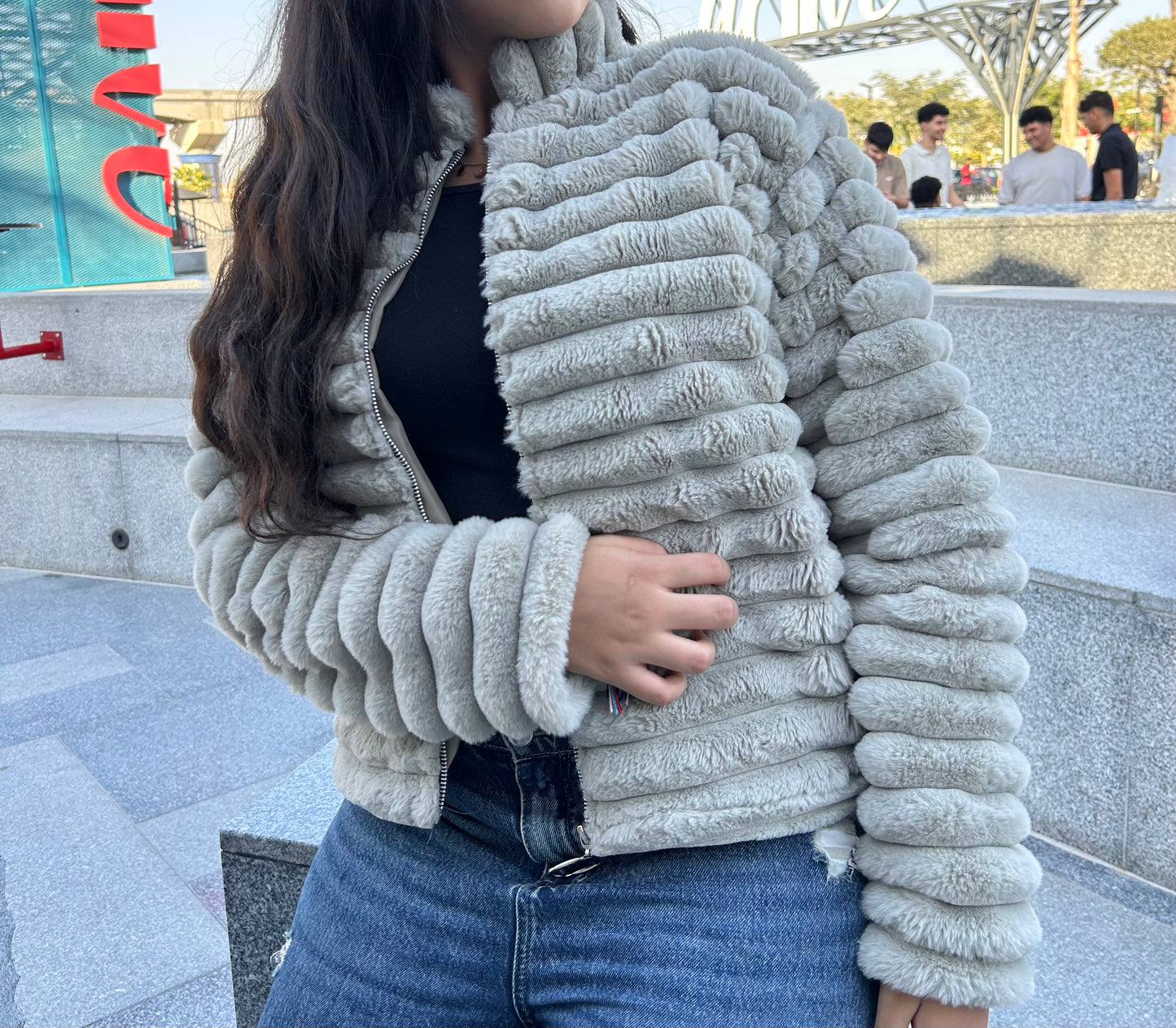 Fur mint fluffy jacket