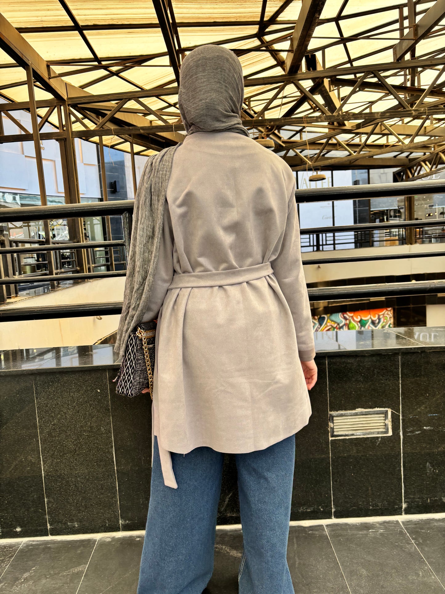 Suede signature cardigan in Gray