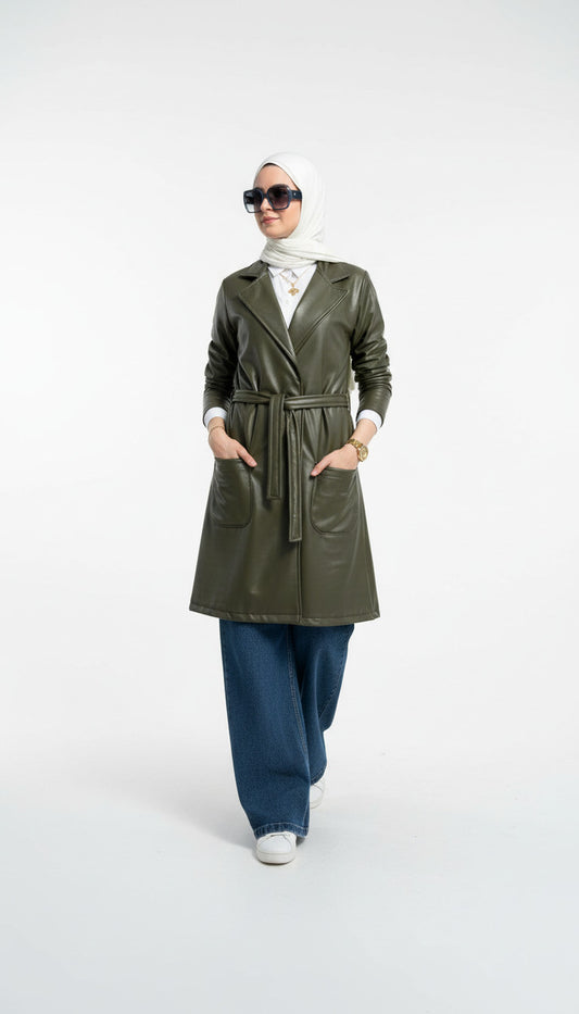 Olive leather coat