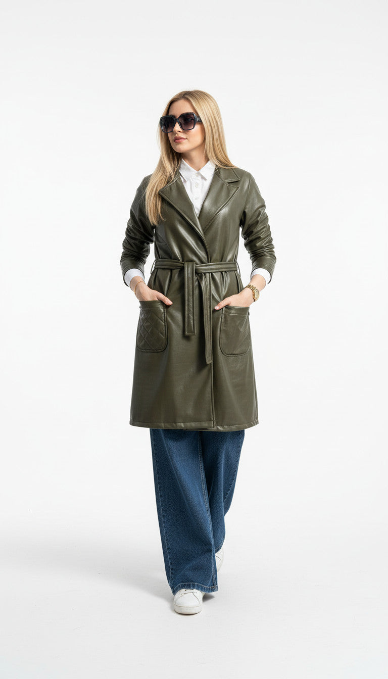 Olive leather coat