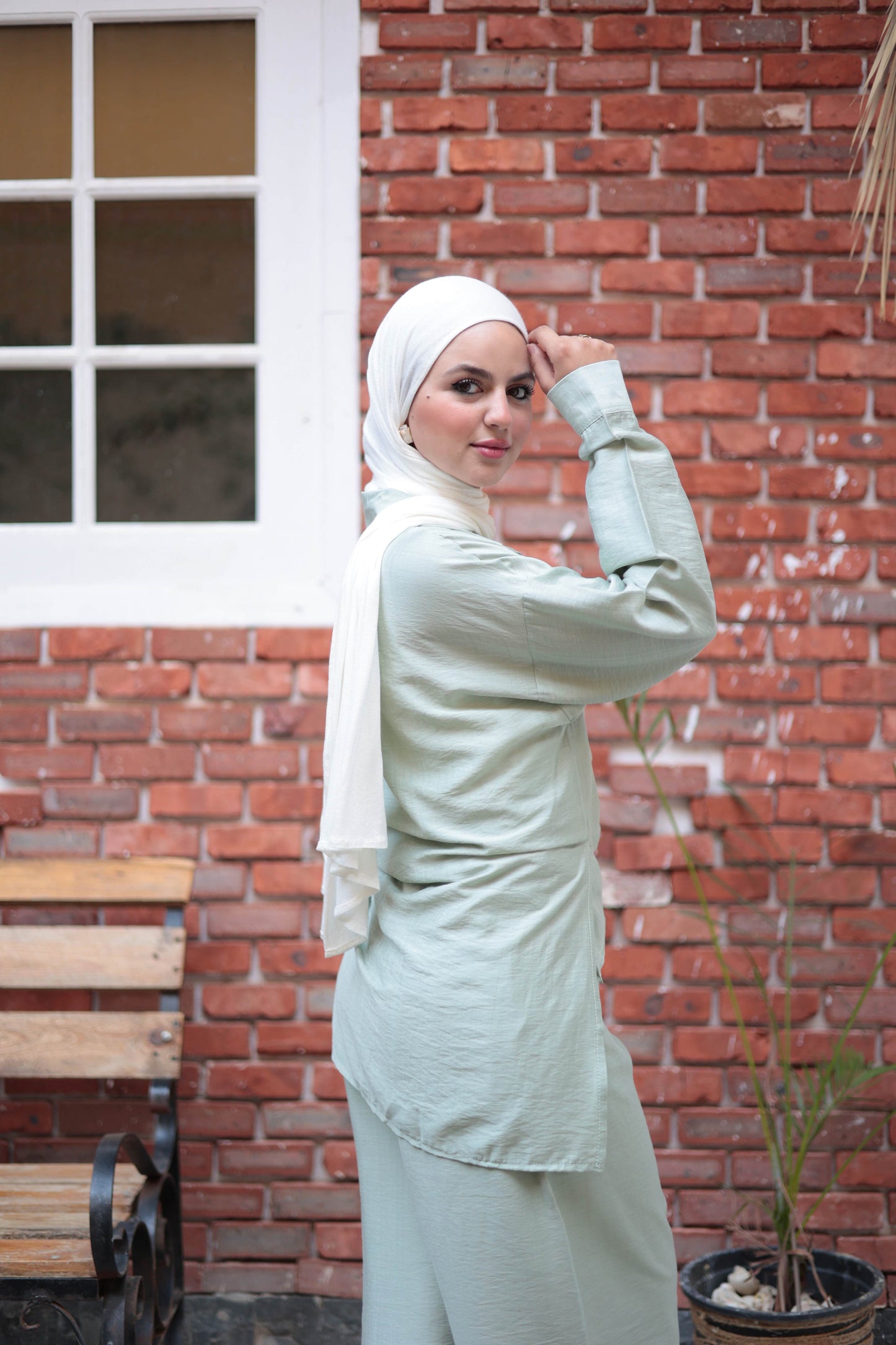 Mint cotton linen set