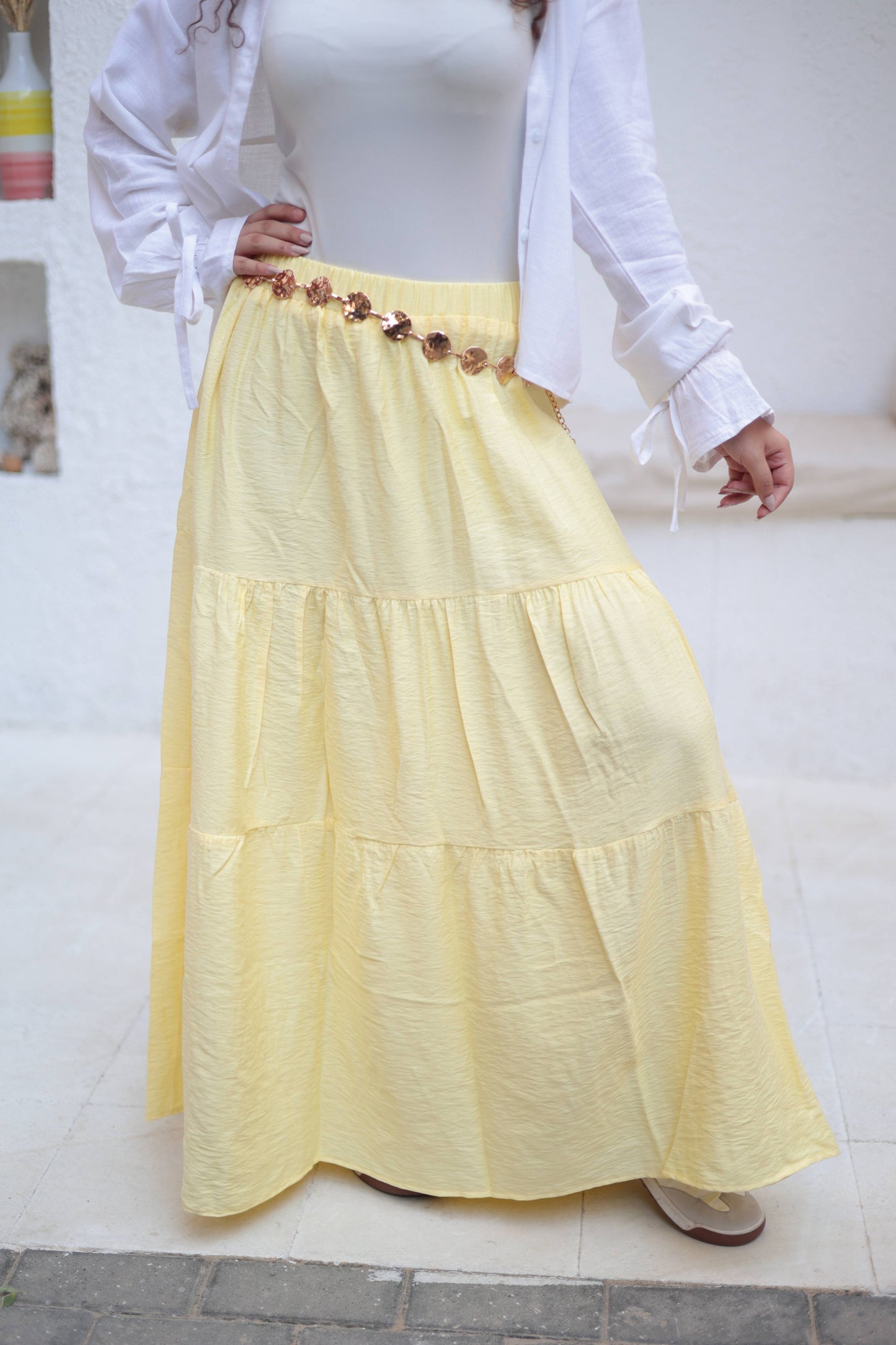 Yellow laxered skirt