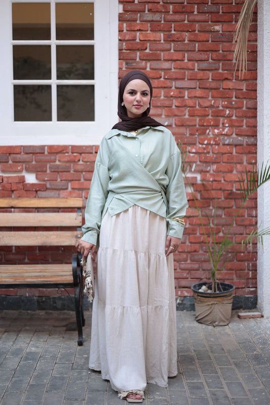 Beige pure linen skirt