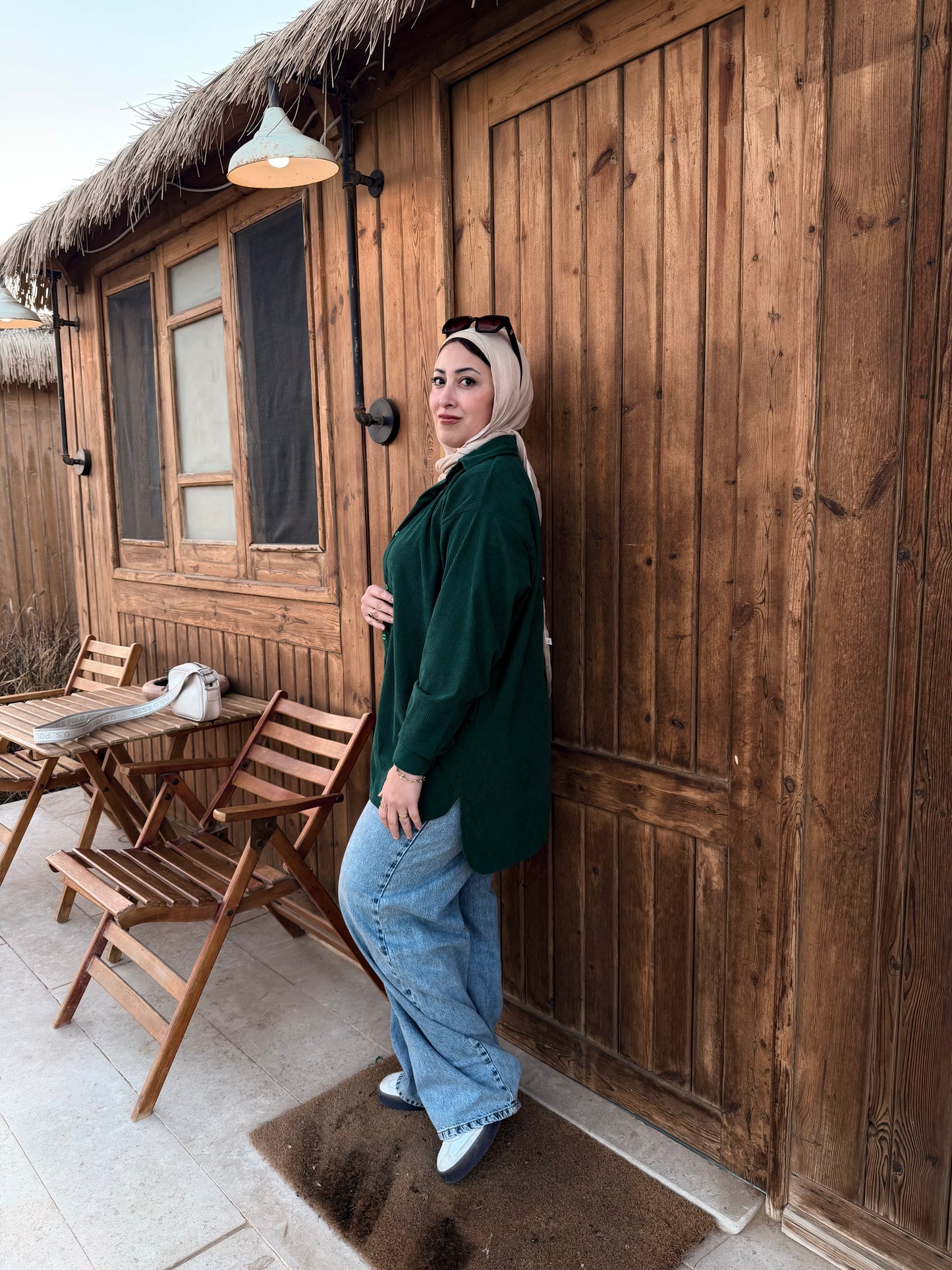 Light teal velvet oversized shirt