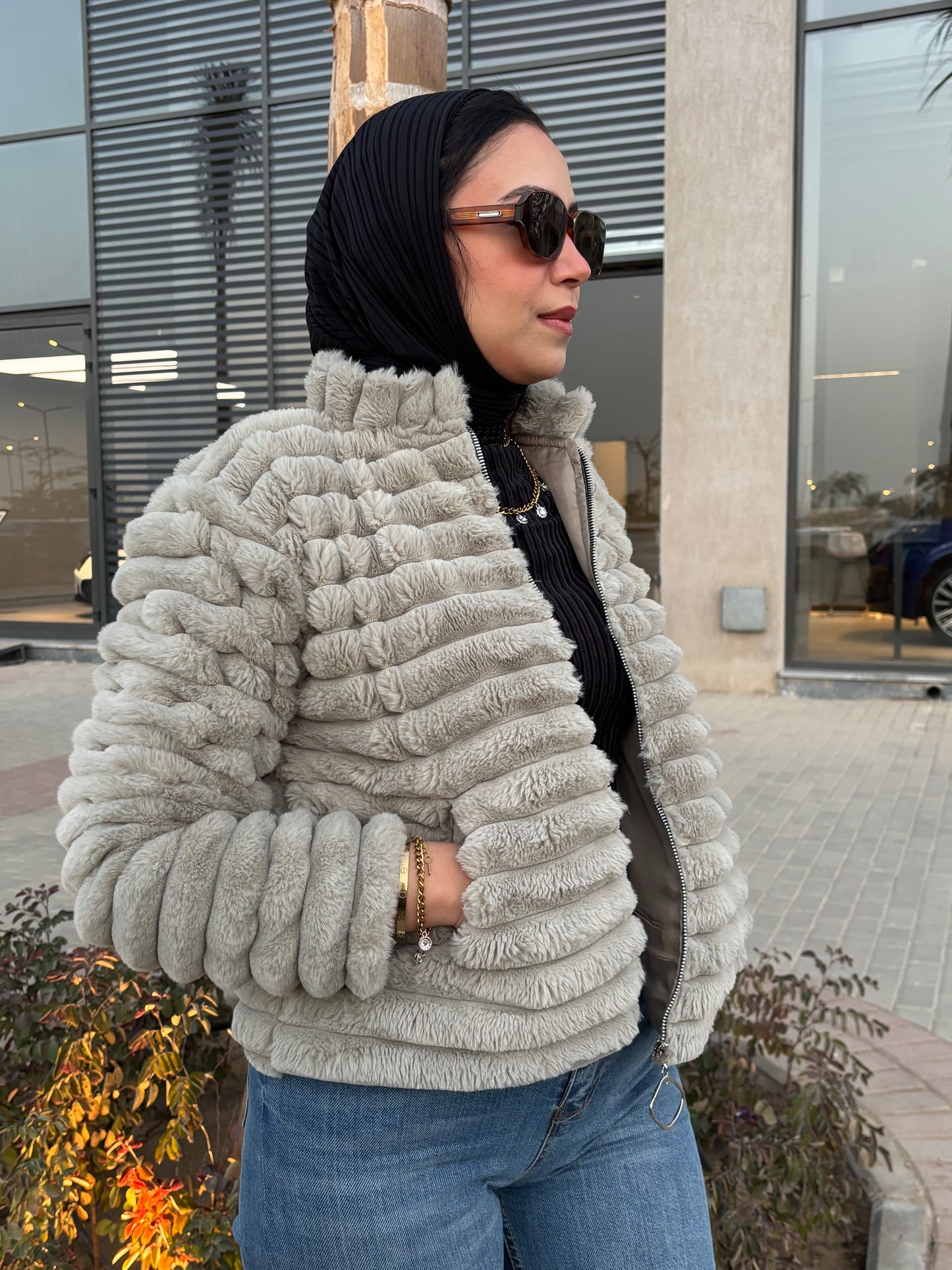 Fur mint fluffy jacket