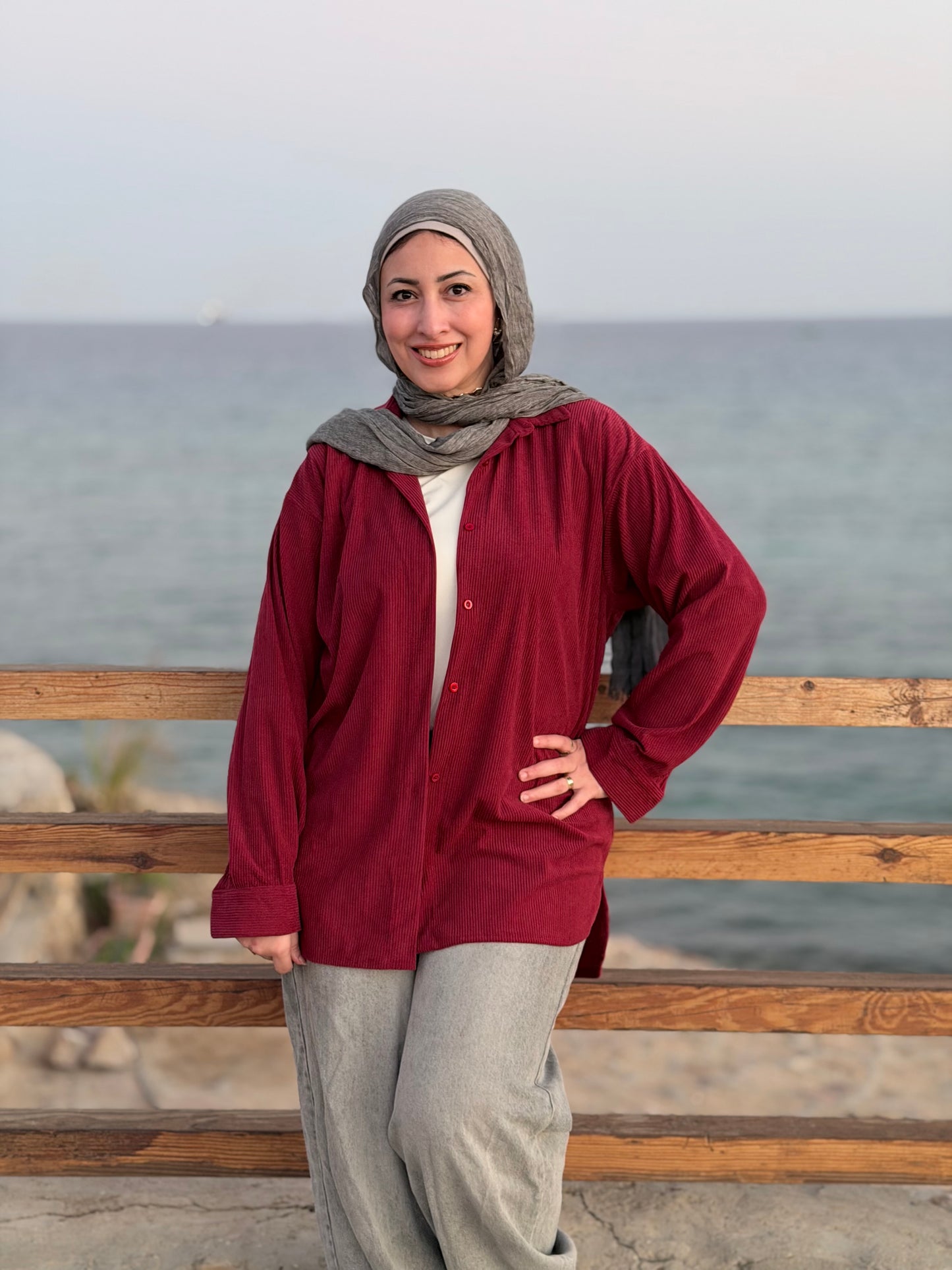 Burgundy velvet oversized shirt