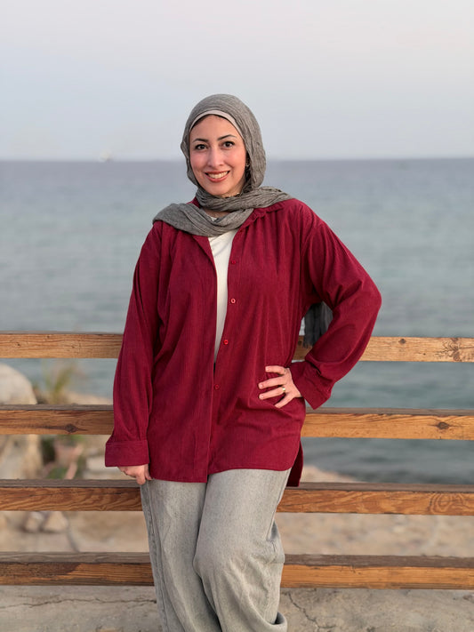 Burgundy velvet oversized shirt
