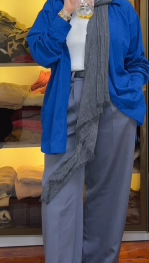 Royal blue velvet oversized shirt