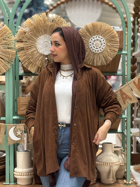 Brown velvet oversized shirt
