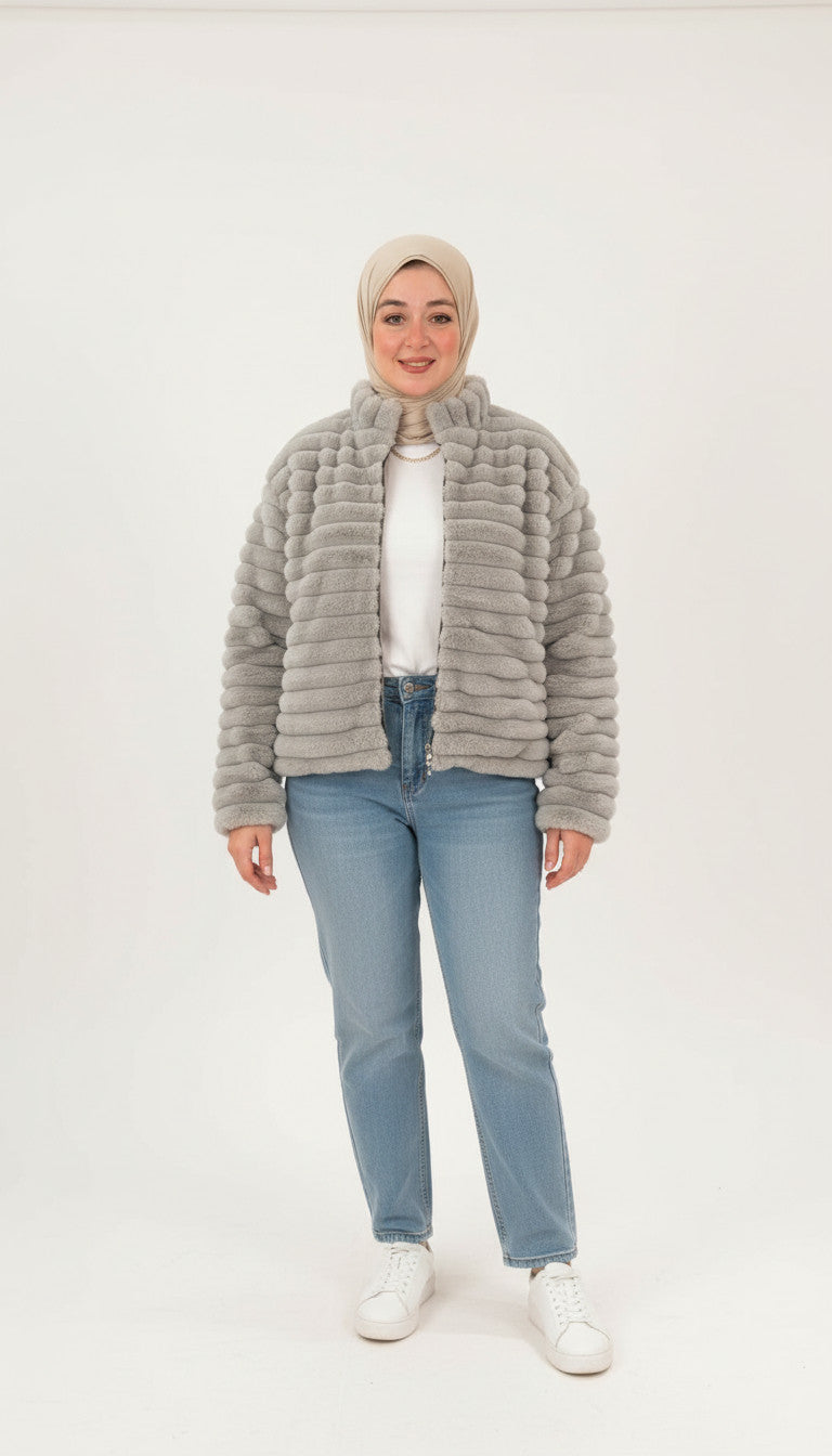 Fur mint fluffy jacket